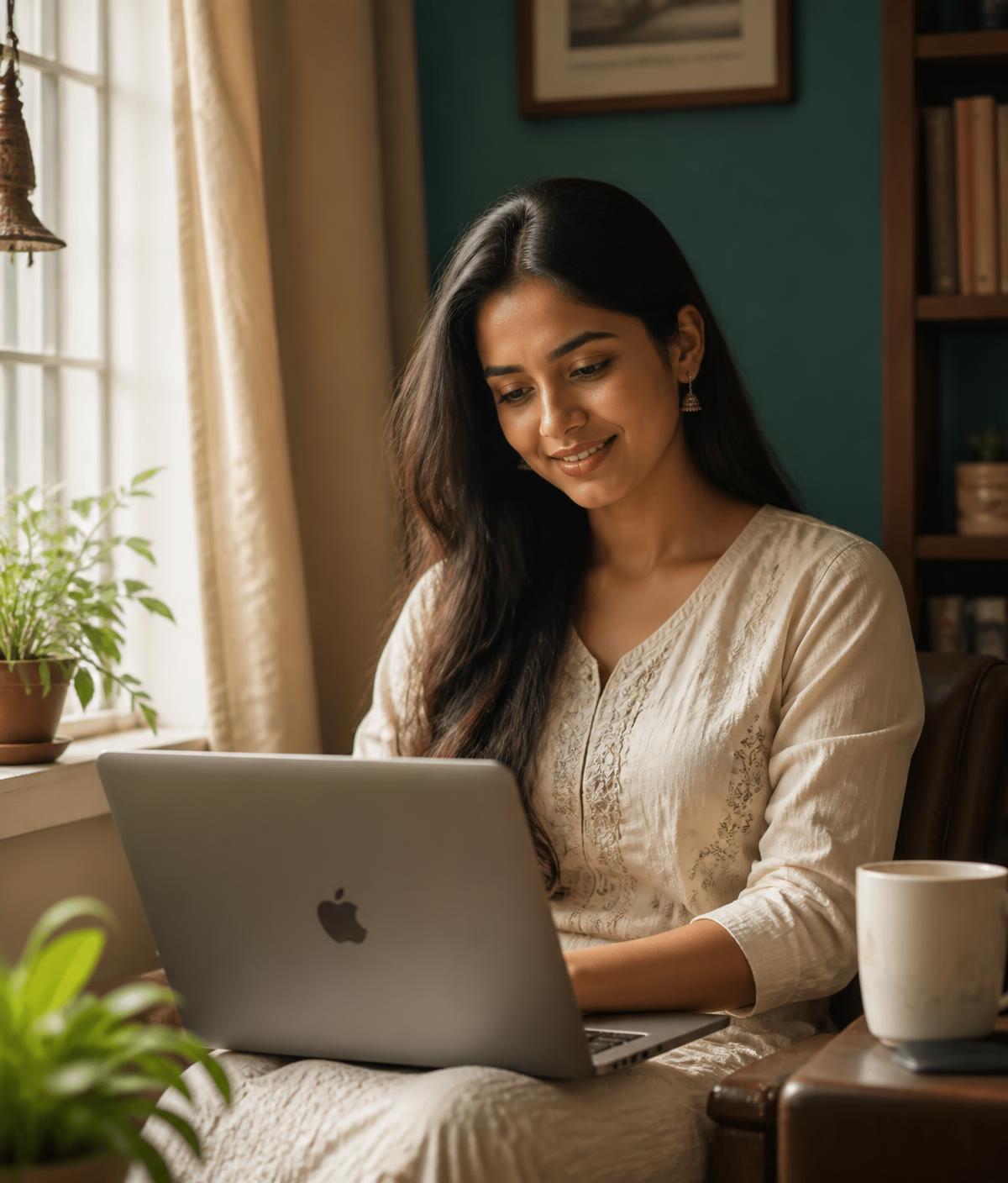 A woman attending an online therapy session at home